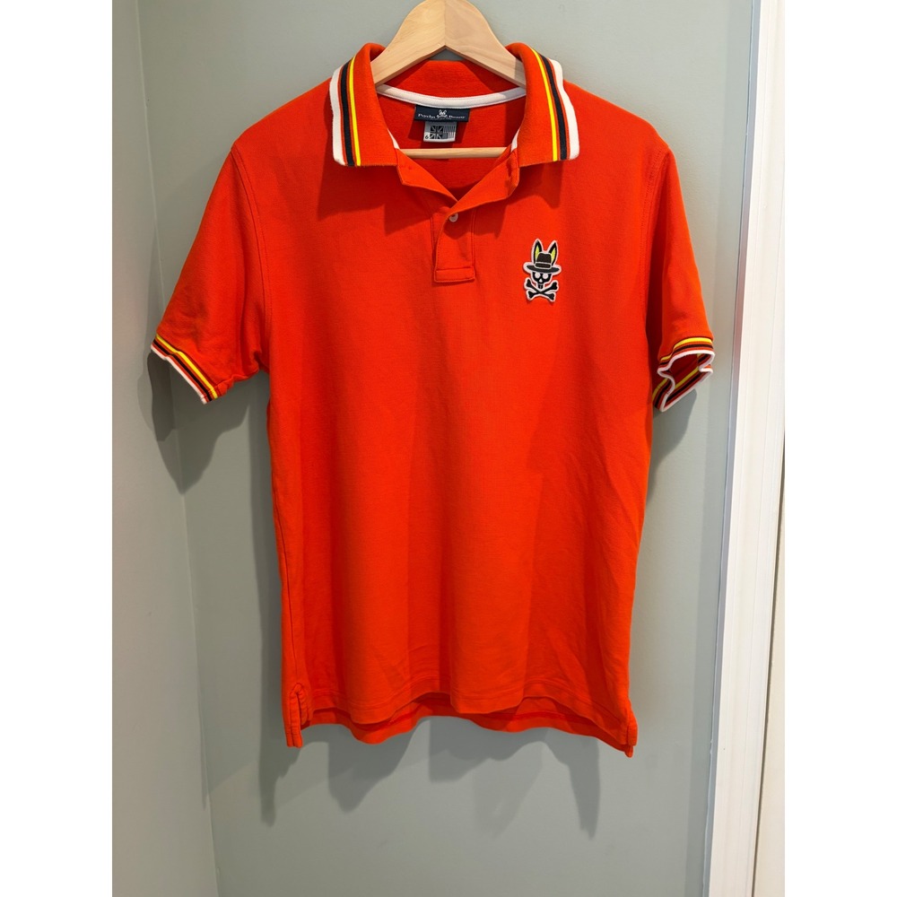 Psycho Bunny Mens Orange Pima Cotton Fedora Bunny Logo Polo Shirt Size 6 L